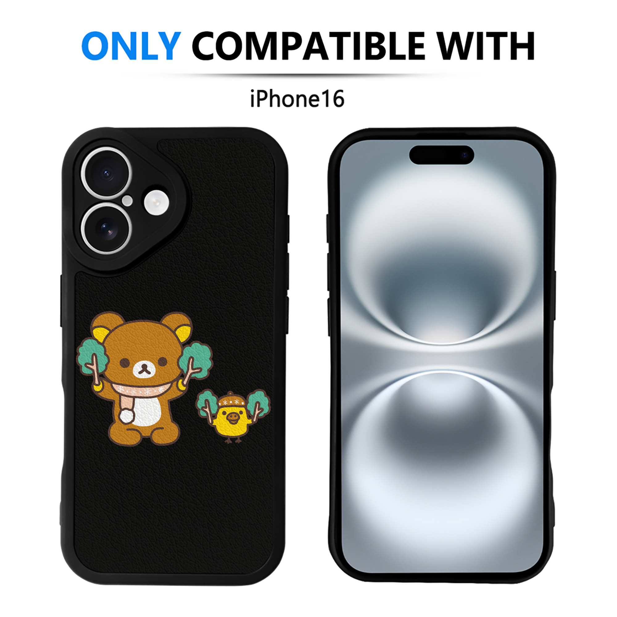 （画像用） リラックマ リラックマ キイロイトリ Rilakkuma Korilakkuma Kiiroitori 【iPhone 16シリーズ対応】シリコンスマホケース（レザー調） 材質：シリコン